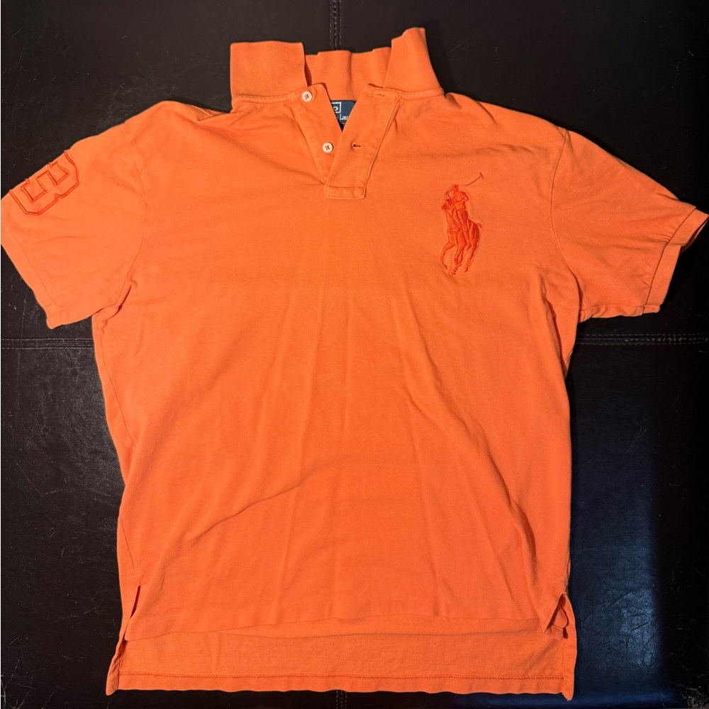 Polo Ralph Lauren Men's Shirt L Orange Big Pony Number 3 Short Sleeve